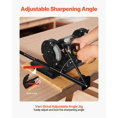 Multi-Grind Sharpening System, Vari-Grind Pro Sharpening Jig Kit for 6" & 8" Bench Grinders – with Platform, Long Support Arm & Fingernail Gouge Jig, for Chisels, Woodturning, Plane Irons