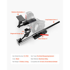 Multi-Grind Sharpening System, Vari-Grind Pro Sharpening Jig Kit for 6" & 8" Bench Grinders – with Platform, Long Support Arm & Fingernail Gouge Jig, for Chisels, Woodturning, Plane Irons