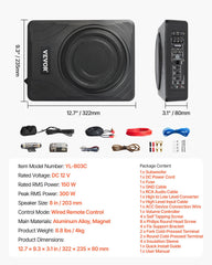 8" 300W Under Seat Car Subwoofer Slim Powered Car/Truck Subwoofer System