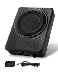 8" 400W Underseat Car Subwoofer, Slim Powered Car Subwoofers Under the Seat, Low Profile Audio Sub Built-in Amplifier, High/Low Level Input & Volume Controller for SUVs, Car, Truck, RV