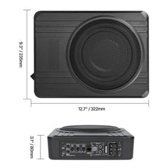 8" 400W Underseat Car Subwoofer, Slim Powered Car Subwoofers Under the Seat, Low Profile Audio Sub Built-in Amplifier, High/Low Level Input & Volume Controller for SUVs, Car, Truck, RV