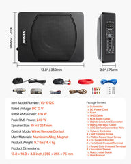 10" 240W Under Seat Car Subwoofer Slim Powered Car/Truck Subwoofer System