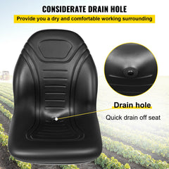 Tractor Seat High Back Mower Seat Black Vinyl Forklift Drain Hole Pair