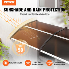 Window Door Awning Canopy 965 x 1987 mm, UPF 50+ Polycarbonate Entry Door Outdoor Window Awning Exterior, Front Door Overhang Awning for Sun Shutter, UV, Rain, Snow Protection, Hollow Sheet