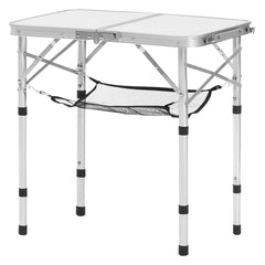 Folding Camping Table, Adjustable Height Portable Side Tables, Aluminum MDF Beach Table with Mesh Layer, Carrying Handle, Lightweight Compact for Outdoor Picnic BBQ Cooking, 24x16in, Silver