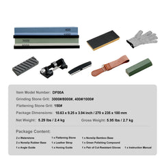 Whetstone Knife Sharpening Kit, 2 Dual-Sided Grit Whetstones 400/1000 3000/8000, 10PCS Knife Sharpener Kit with 3 Non-Slip Bases, Angle & Honing Guide, Flattening Stone for All Knives, Scissors