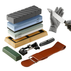 Whetstone Knife Sharpening Kit, 2 Dual-Sided Grit Whetstones 400/1000 3000/8000, 10PCS Knife Sharpener Kit with 3 Non-Slip Bases, Angle & Honing Guide, Flattening Stone for All Knives, Scissors