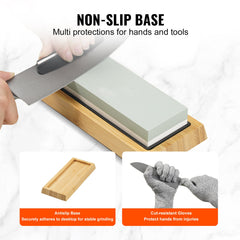 Whetstone Knife Sharpening Kit, 2 Dual-Sided Grit Whetstones 400/1000 3000/8000, 10PCS Knife Sharpener Kit with 3 Non-Slip Bases, Angle & Honing Guide, Flattening Stone for All Knives, Scissors