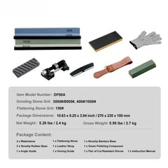 Whetstone Knife Sharpening Kit, 2 Dual-Sided Grit Whetstones 400/1000 3000/8000, 10PCS Knife Sharpener Kit with 3 Non-Slip Bases, Angle & Honing Guide, Flattening Stone for All Knives, Scissors