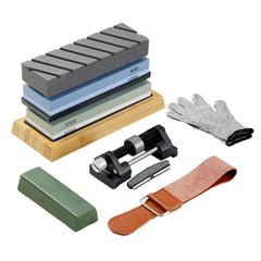 Whetstone Knife Sharpening Kit, 2 Dual-Sided Grit Whetstones 400/1000 3000/8000, 10PCS Knife Sharpener Kit with 3 Non-Slip Bases, Angle & Honing Guide, Flattening Stone for All Knives, Scissors