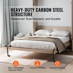 Murphy Bed Kit, Queen Size, Vertical Deluxe DIY Wall Bed Mechanical Hardware Kit, Pneumatic Lever Heavy Duty Bed Frame Support, Folding Cabinet Wall Bed Space Saving Design for Guestroom