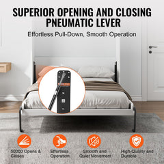 Murphy Bed Kit, Queen Size, Vertical Deluxe DIY Wall Bed Mechanical Hardware Kit, Pneumatic Lever Heavy Duty Bed Frame Support, Folding Cabinet Wall Bed Space Saving Design for Guestroom