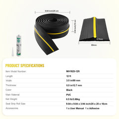 Garage Door Threshold Seal Strip, 12 FT Universal Garage Door Floor Seal Strip with Adhesive, Garage Door Bottom Weatherproof Strip, Upgraded Thick PVC DIY Weather Stripping Replacement, Black