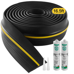 Garage Door Threshold Seal Strip, 16.5 FT Universal Garage Door Floor Seal Strip with Adhesive, Garage Door Bottom Weatherproof Strip, Upgraded Thick PVC DIY Weather Stripping Replacement, Black
