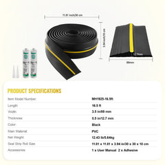 Garage Door Threshold Seal Strip, 16.5 FT Universal Garage Door Floor Seal Strip with Adhesive, Garage Door Bottom Weatherproof Strip, Upgraded Thick PVC DIY Weather Stripping Replacement, Black