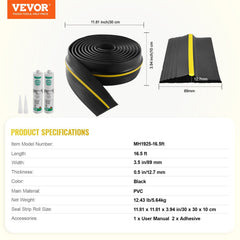 Garage Door Threshold Seal Strip, 16.5 FT Universal Garage Door Floor Seal Strip with Adhesive, Garage Door Bottom Weatherproof Strip, Upgraded Thick PVC DIY Weather Stripping Replacement, Black