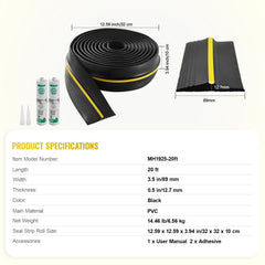 Garage Door Threshold Seal Strip, 20 FT Universal Garage Door Floor Seal Strip with Adhesive, Garage Door Bottom Weatherproof Strip, Upgraded Thick PVC DIY Weather Stripping Replacement, Black