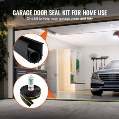 Garage Door Threshold and Bottom Seals Kit, 20 FT U Shape+O Ring Universal Garage Door Bottom Seal Weatherstrip PVC, Combine with Weatherproof Garage Threshold Seal Strip with Adhesive, Black
