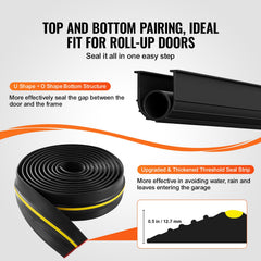 Garage Door Threshold and Bottom Seals Kit, 20 FT U Shape+O Ring Universal Garage Door Bottom Seal Weatherstrip PVC, Combine with Weatherproof Garage Threshold Seal Strip with Adhesive, Black
