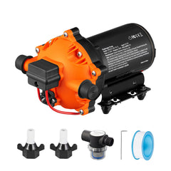 Water Diaphragm Pump, 20.8 LPM Flow, 4.8 bar Rated Pressure (2.8-6.9 bar Adjustable), 12.7 mm MNPT Self Priming Sprayer Pump with Pressure Switch for RV Camper Marine Boat Lawn, FCC Certified