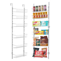 Over the Door Pantry Organizer, 6-Tier Pantry Organization and Storage, Heavy-Duty Steel Hanging Spice Rack, Adjustable Wall Seasoning Shelves, for Home Kitchen Laundry Room Bathroom, White