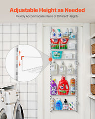 Over the Door Pantry Organizer, 6-Tier Pantry Organization and Storage, Heavy-Duty Steel Hanging Spice Rack, Adjustable Wall Seasoning Shelves, for Home Kitchen Laundry Room Bathroom, White