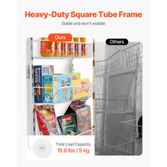 Over the Door Pantry Organizer, 6-Tier Pantry Organization and Storage, Heavy-Duty Steel Hanging Spice Rack, Adjustable Wall Seasoning Shelves, for Home Kitchen Laundry Room Bathroom, White