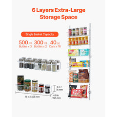 Over the Door Pantry Organizer, 6-Tier Pantry Organization and Storage, Heavy-Duty Steel Hanging Spice Rack, Adjustable Wall Seasoning Shelves, for Home Kitchen Laundry Room Bathroom, White
