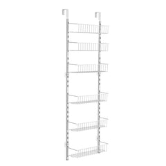 Over the Door Pantry Organizer, 6-Tier Pantry Organization and Storage, Heavy-Duty Steel Hanging Spice Rack, Adjustable Wall Seasoning Shelves, for Home Kitchen Laundry Room Bathroom, White