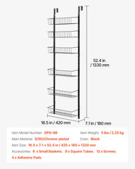 Over the Door Pantry Organizer, 6-Tier Pantry Organization and Storage, Heavy-Duty Steel Hanging Spice Rack, Adjustable Wall Seasoning Shelves, for Home Kitchen Laundry Room Bathroom, Black