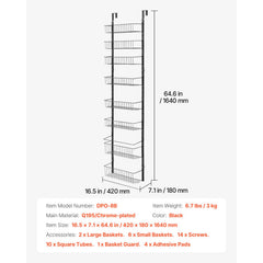 8-Tier Over the Door Pantry Organizer Hanging Storage Rack Adjustable