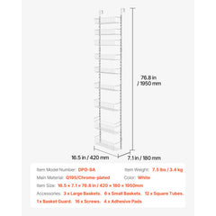 Over the Door Pantry Organizer, 9-Tier Pantry Organization and Storage, Heavy-Duty Steel Hanging Spice Rack, Adjustable Wall Seasoning Shelves, for Home Kitchen Laundry Room Bathroom, White