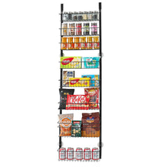 Over the Door Pantry Organizer, 9-Tier Pantry Organization and Storage, Heavy-Duty Steel Hanging Spice Rack, Adjustable Wall Seasoning Shelves, for Home Kitchen Laundry Room Bathroom, Black