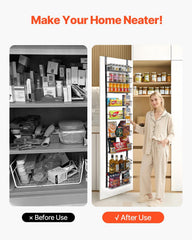 Over the Door Pantry Organizer, 9-Tier Pantry Organization and Storage, Heavy-Duty Steel Hanging Spice Rack, Adjustable Wall Seasoning Shelves, for Home Kitchen Laundry Room Bathroom, Black