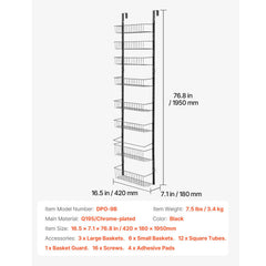Over the Door Pantry Organizer, 9-Tier Pantry Organization and Storage, Heavy-Duty Steel Hanging Spice Rack, Adjustable Wall Seasoning Shelves, for Home Kitchen Laundry Room Bathroom, Black