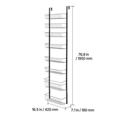 Over the Door Pantry Organizer, 9-Tier Pantry Organization and Storage, Heavy-Duty Steel Hanging Spice Rack, Adjustable Wall Seasoning Shelves, for Home Kitchen Laundry Room Bathroom, Black