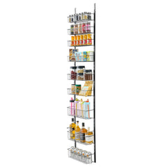 Over the Door Pantry Organizer, 9-Tier Pantry Organization and Storage, Heavy-Duty Steel Hanging Spice Rack, Adjustable Wall Seasoning Shelves, for Home Kitchen Laundry Room Bathroom, Black