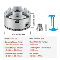 KP2-3/4 Lathe Chuck, 4-Jaw 70 mm Diameter, Metal Lathe Chuck Turning Machine Accessories, Self-centering Tool, for Lathe, Precision Machining, Grinding Machines, Milling Machines
