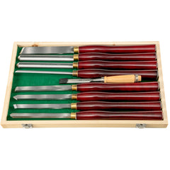 Woodworking Lathe Chisel Set 8 Piece Set Lathe Chisel HSS Steel Blades Wood Turning Tools Wooden Case for Storage for Wood Carving Root Carving Furniture Carving Lathes Red