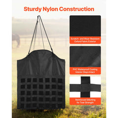 Hay Bag for Horses, 55 x 18.5 x 64 cm, 46 x 46 mm Holes, Premium Nylon Construction with PVC Waterproof Coating, Adjustable Hanging Straps and Metal Hooks, Slow Feed Hay Bag for Horses