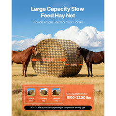 Round Bale Hay Net, 1.8 x 1.8 x 1.8 m, 38.1 x 38.1 mm Holes, PE Material, Knotless Design, with Zip Ties, Needle Shuttle, Repair Twine and Storage Bag, Slow Feeder Round Bale Net for Horses