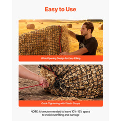 Round Bale Hay Net, 1.8 x 1.8 x 1.8 m, 38.1 x 38.1 mm Holes, PE Material, Knotless Design, with Zip Ties, Needle Shuttle, Repair Twine and Storage Bag, Slow Feeder Round Bale Net for Horses