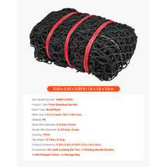 Round Bale Hay Net, 1.8 x 1.8 x 1.8 m, 38.1 x 38.1 mm Holes, PE Material, Knotless Design, with Zip Ties, Needle Shuttle, Repair Twine and Storage Bag, Slow Feeder Round Bale Net for Horses