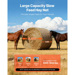 Round Bale Hay Net, 1.5 x 1.5 x 1.5 m, 44.45 x 44.45 mm Holes, PE Material, Reinforced Knotted Design, with Zip Ties, Needle Shuttle, and Repair Twine, Slow Feeder Round Bale Net for Horses