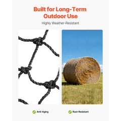 Round Bale Hay Net, 1.5 x 1.5 x 1.5 m, 44.45 x 44.45 mm Holes, PE Material, Reinforced Knotted Design, with Zip Ties, Needle Shuttle, and Repair Twine, Slow Feeder Round Bale Net for Horses