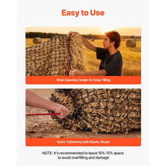 Round Bale Hay Net, 1.5 x 1.5 x 1.5 m, 44.45 x 44.45 mm Holes, PE Material, Reinforced Knotted Design, with Zip Ties, Needle Shuttle, and Repair Twine, Slow Feeder Round Bale Net for Horses