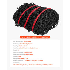 Round Bale Hay Net, 1.5 x 1.5 x 1.5 m, 44.45 x 44.45 mm Holes, PE Material, Reinforced Knotted Design, with Zip Ties, Needle Shuttle, and Repair Twine, Slow Feeder Round Bale Net for Horses