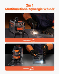 MIG Welder, 130A Synergic Mig Welding Machine, 2-in-1 Gas MIG/Gasless Flux Core MIG Multi-Process Welder Machine, Portable Mig Welder with IGBT Inverter Technology & Digital Display Screen