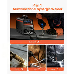 MIG Welder, 160A Synergic Mig Welding Machine, 4-in-1 Gas MIG/Flux Core MIG/Stick/Lift TIG Multi-Process Welder Machine with IGBT Inverter Technology and LCD Screen Display