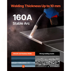 MIG Welder, 160A Synergic Mig Welding Machine, 4-in-1 Gas MIG/Flux Core MIG/Stick/Lift TIG Multi-Process Welder Machine with IGBT Inverter Technology and LCD Screen Display